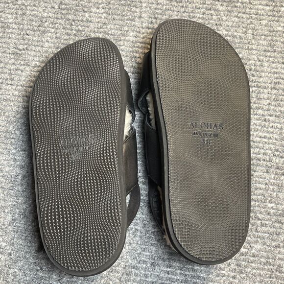 Alohas Women Size 38 (US 7.5) Sandals Sherpa Marshmallow Strap Black Leather NEW - Picture 9 of 10